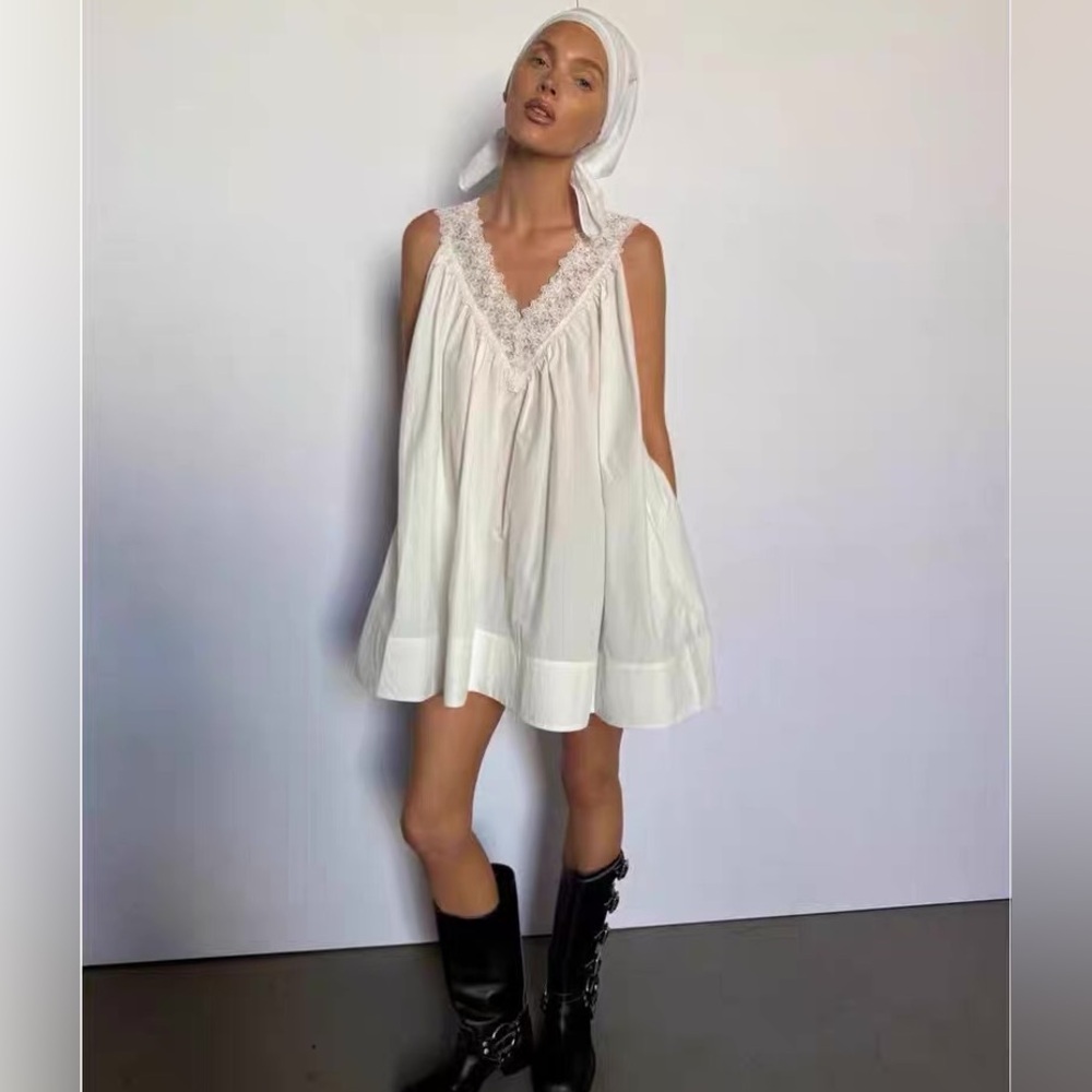 Helsa White Lace-Trim Mini Dress - Women's Summer Dress NWOT